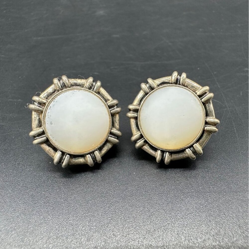 Vintage Sterling Silver 925 Faux Pearl Moonstone Earrings Lever Back Western - Picture 2 of 8